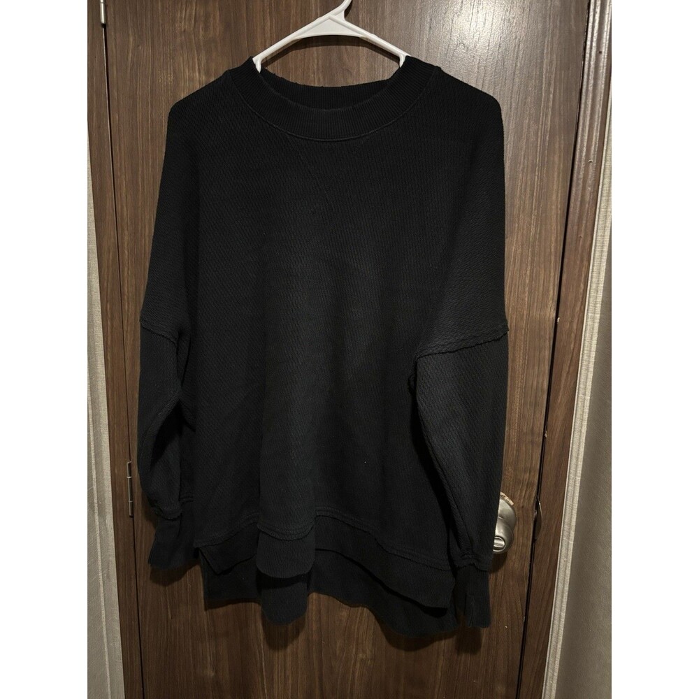Aerie Black Knit Sweatshirt Women's Size Small Long Sleeve Crew Neck Oversized